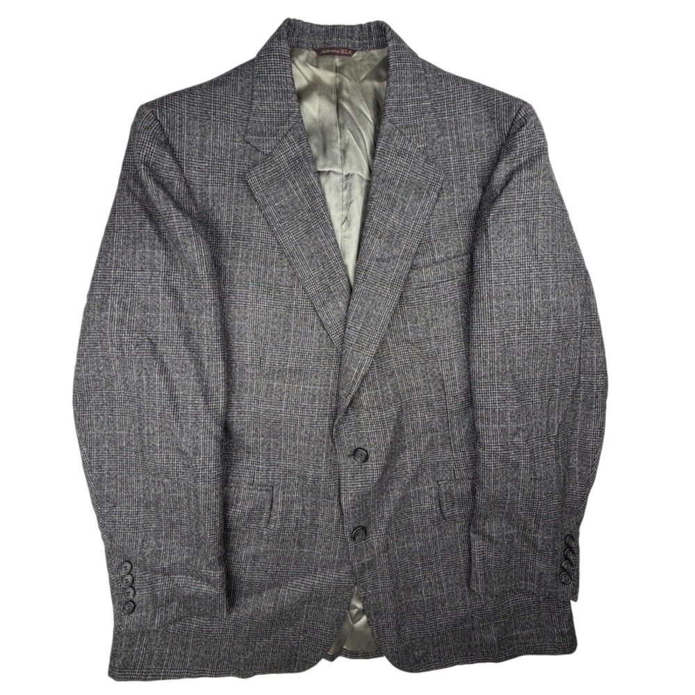Cricketeer Men's Gray Glen Plaid 100% Wool Sport Coat Tailored USA Vintage